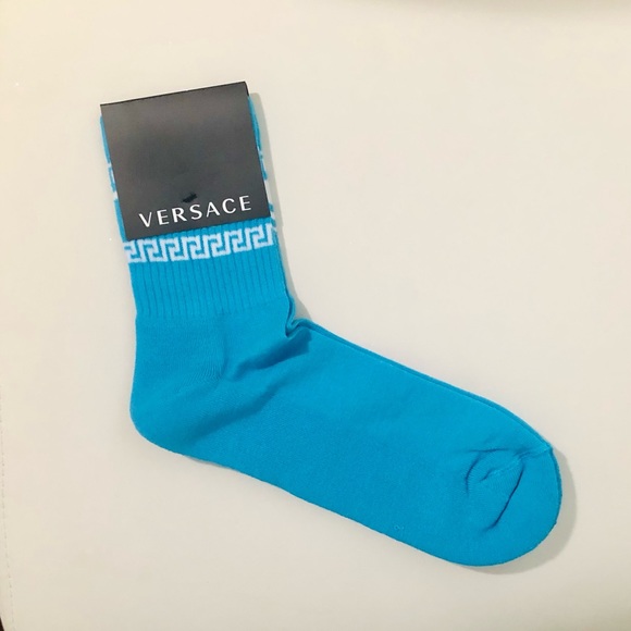Versace La Greca Cotton-Blend Socks Sky Blue White Medium - Picture 2 of 6